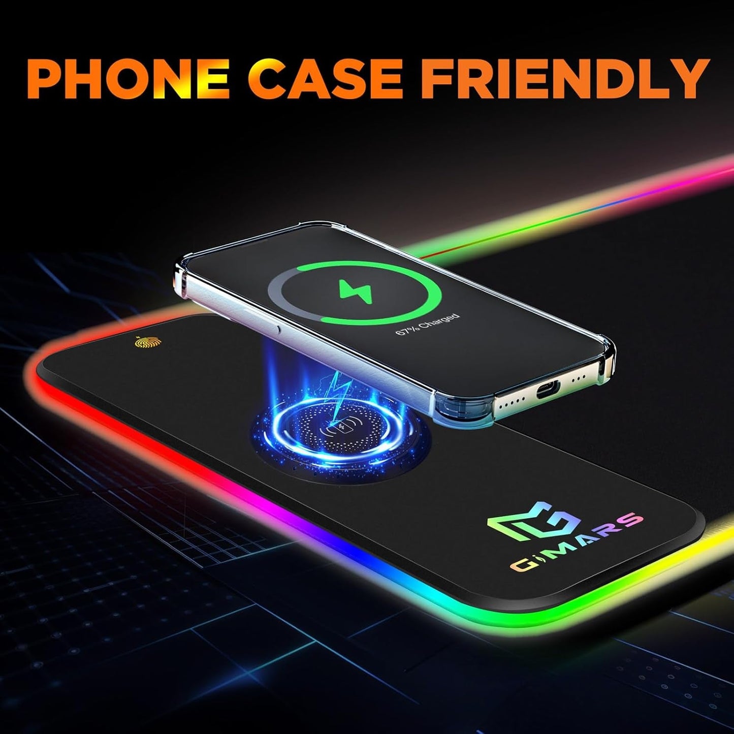 RGB Gaming Mouse Pad with 15W Qi Wireless Charging and Raised Charging Platform