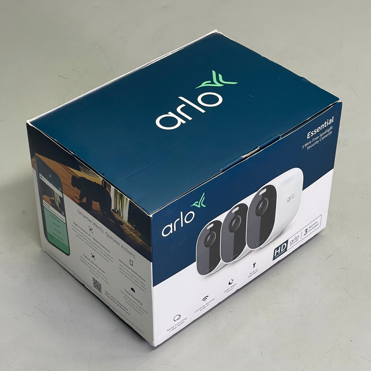 ARLO (3 PACK) Essential Wire-Free Spotlight Security Cameras 130° FOV White VMC2330W-100NAS (Pre-Owned)