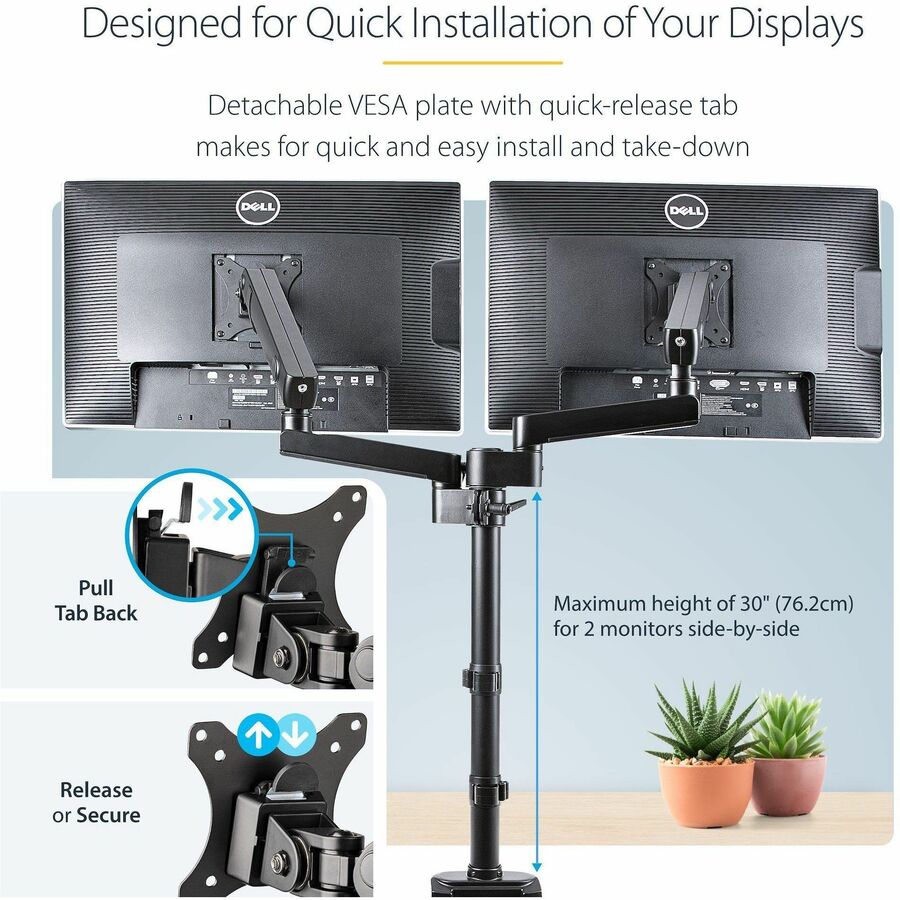 StarTech.com Desk Mount Dual Monitor Arm, Height Adjustable Full Motion Monitor Mount for 2x VESA Displays up to 32" (17.6lb/8kg)