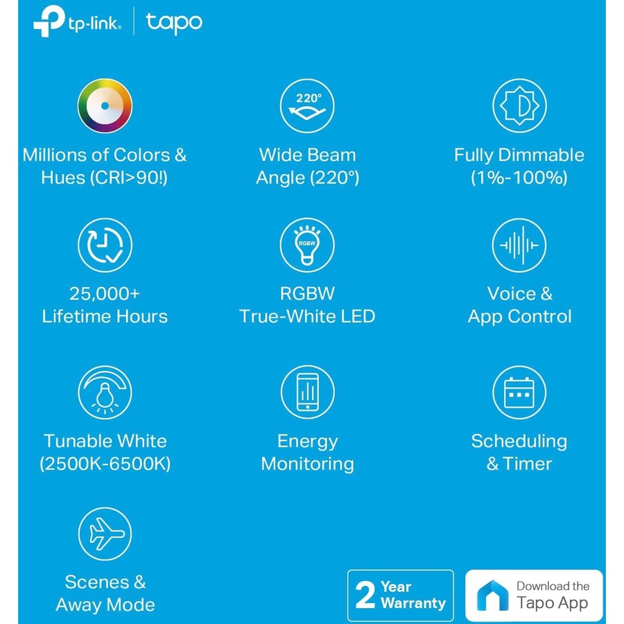 Tapo Smart Wi-Fi Light Bulb, Multicolor