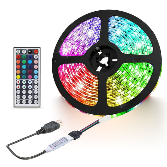 32.8 ft RGB LED Light Strip, Battery Powered LED Strip Lights with 44 Keys Remote, 5050 300 LEDs Rope Lights, Color Changing LED Strip Kit for Home Bedroom Computer DIY Party Decor