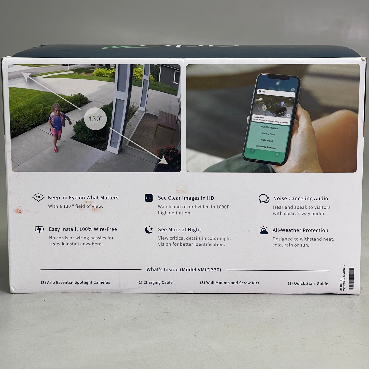 ARLO (3 PACK) Essential Wire-Free Spotlight Security Cameras 130° FOV White VMC2330W-100NAS (Pre-Owned)