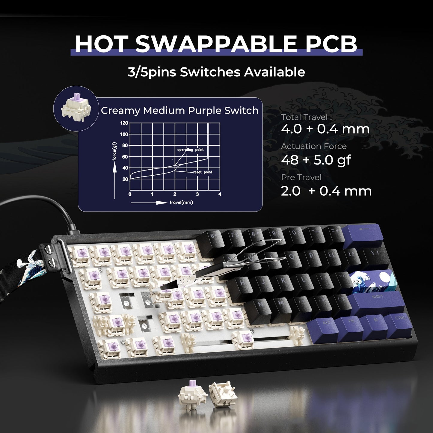 XVX H61 Kanagawa CNC Aluminum 60% Mechanical Keyboard Wired Hot Swap Switches Full RGB With PBT Keycaps