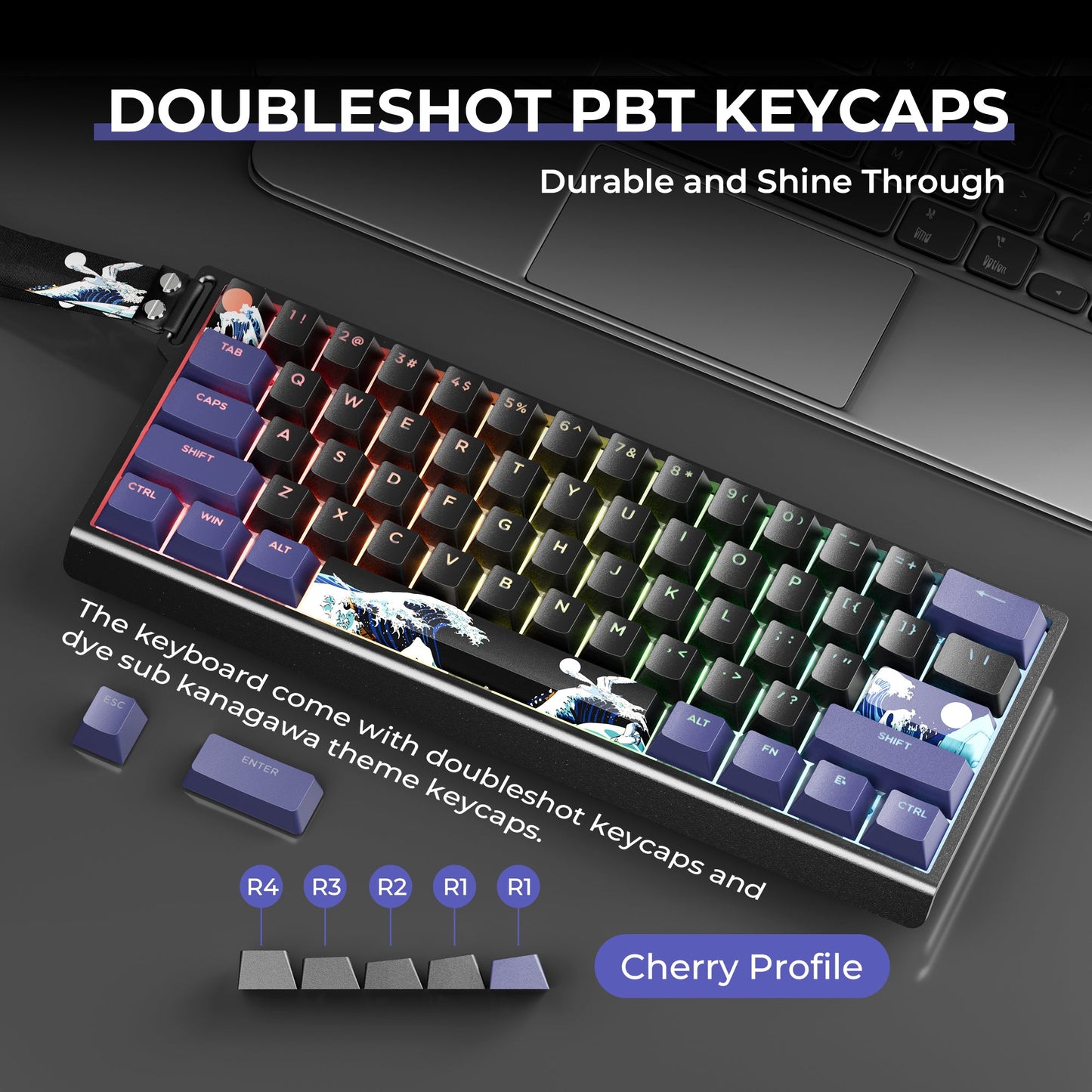 XVX H61 Kanagawa CNC Aluminum 60% Mechanical Keyboard Wired Hot Swap Switches Full RGB With PBT Keycaps