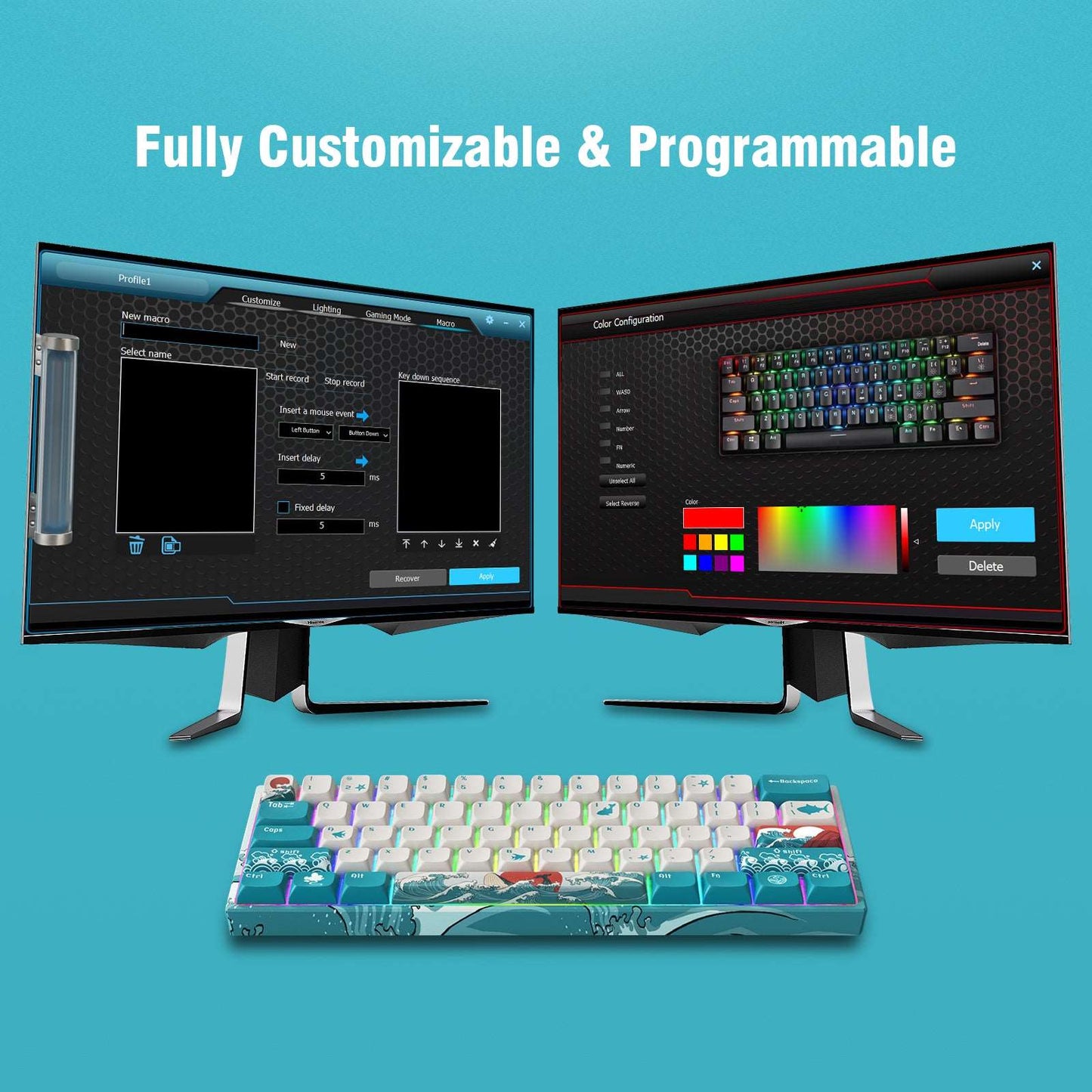 XVX M61 Coral Sea Themed 61 Keys Wired/Wireless Mechanical Keyboard