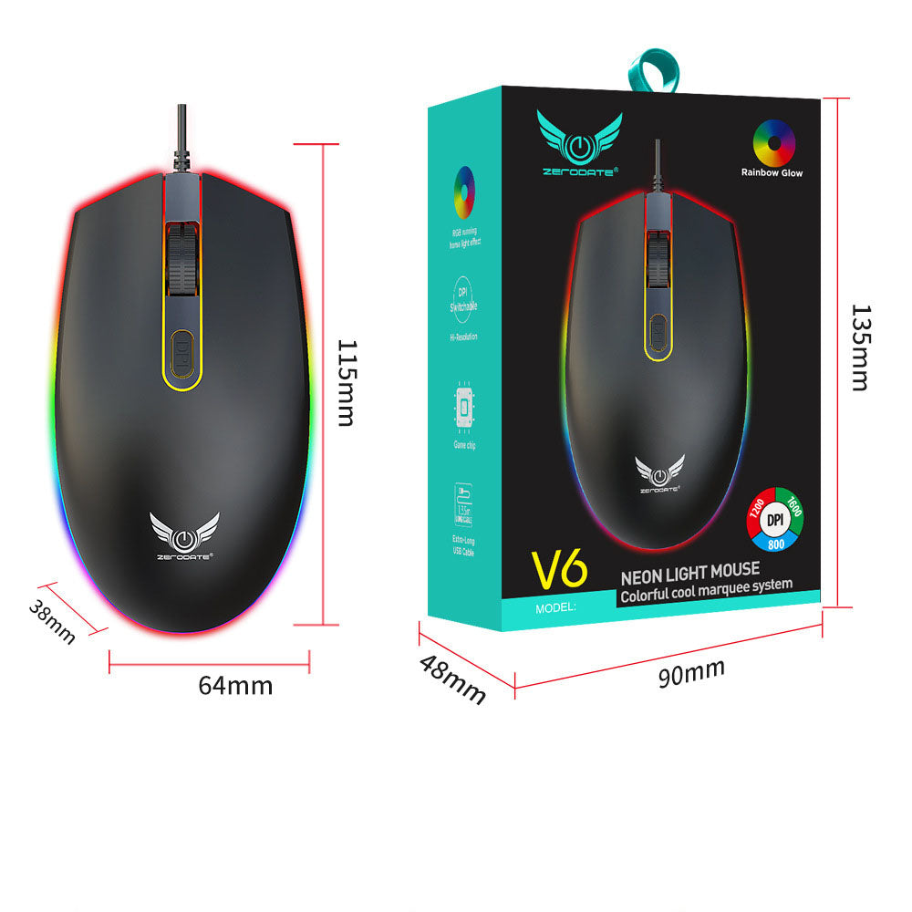 USB illuminated wired mouse, computer peripherals, e-sports games, colorful RGB scrolling light mouse