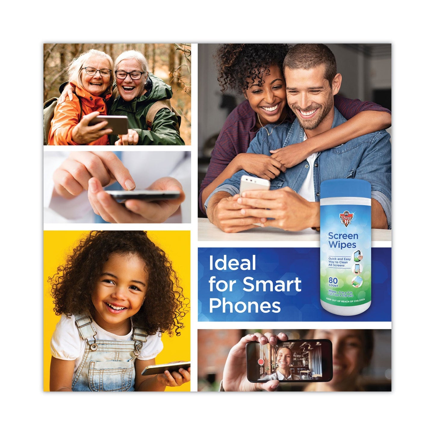 Dust-Off Premoistened Monitor Cleaning Wipes, Cloth, 5 x 7, 80/Tub