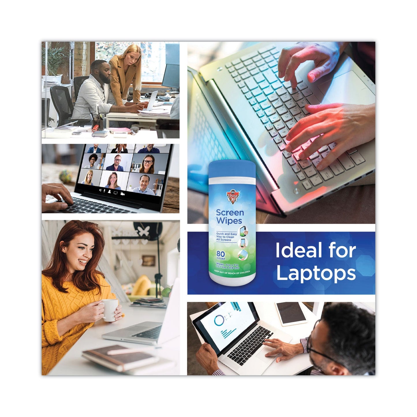 Dust-Off Premoistened Monitor Cleaning Wipes, Cloth, 5 x 7, 80/Tub