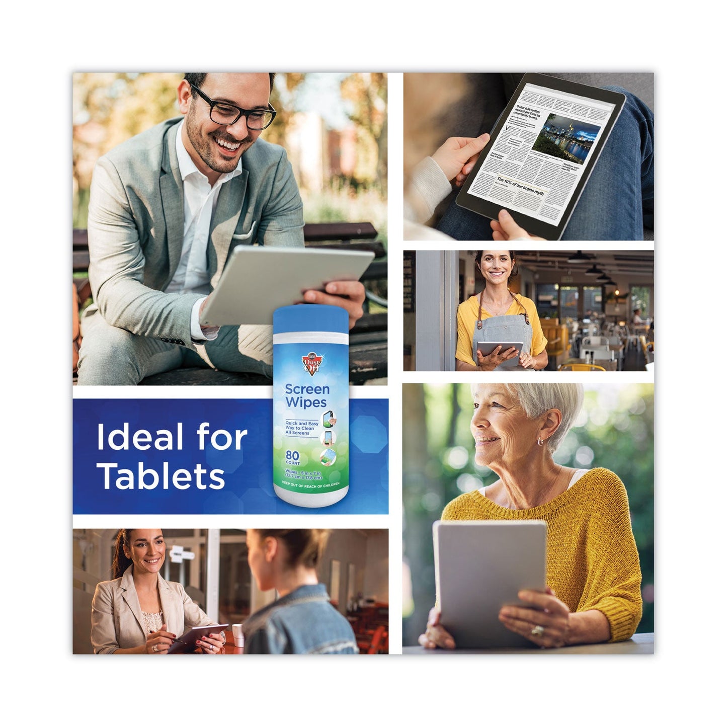 Dust-Off Premoistened Monitor Cleaning Wipes, Cloth, 5 x 7, 80/Tub