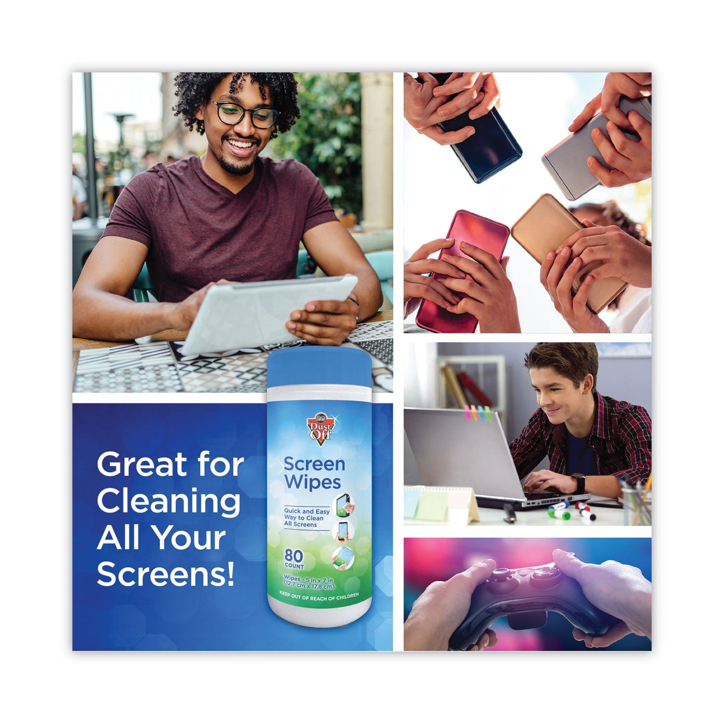 Dust-Off Premoistened Monitor Cleaning Wipes, Cloth, 5 x 7, 80/Tub